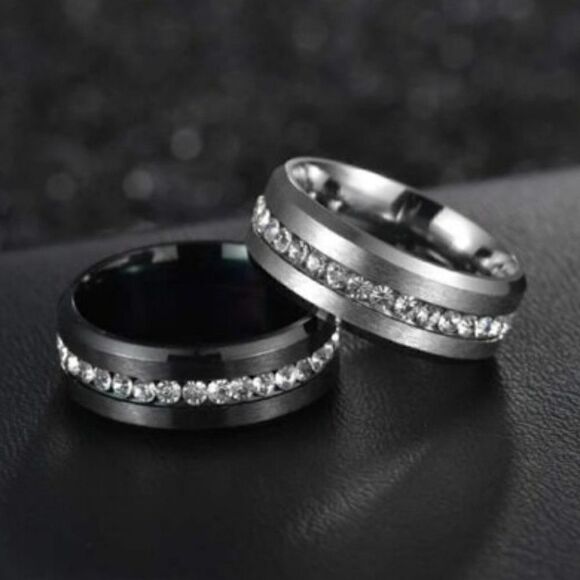 BLACK OR SILVER STAINLESS STEEL DIAMOND RING/ BAND